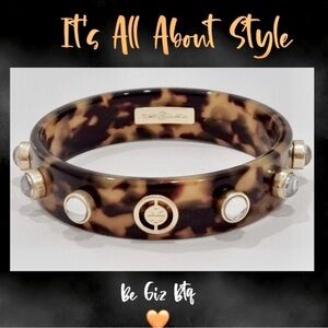 🆕Authentic Tory Burch Split Circle & Hearts Resin Tortoise Logo Bangle Bracelet